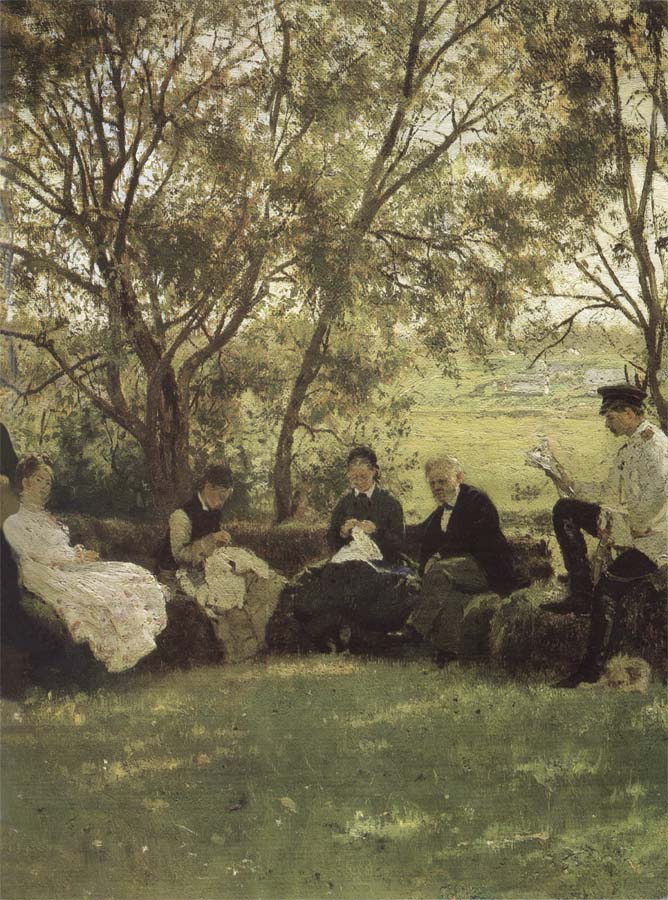 Ilya Repin On the Turf bench